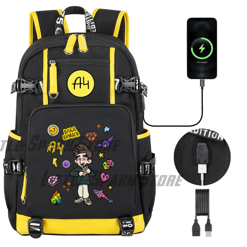 New Cartoon Риви Влад a4 ​USB Boy Girl Book School Bag Large Capacity Teenagers Student Schoolbags Women Men Backpack