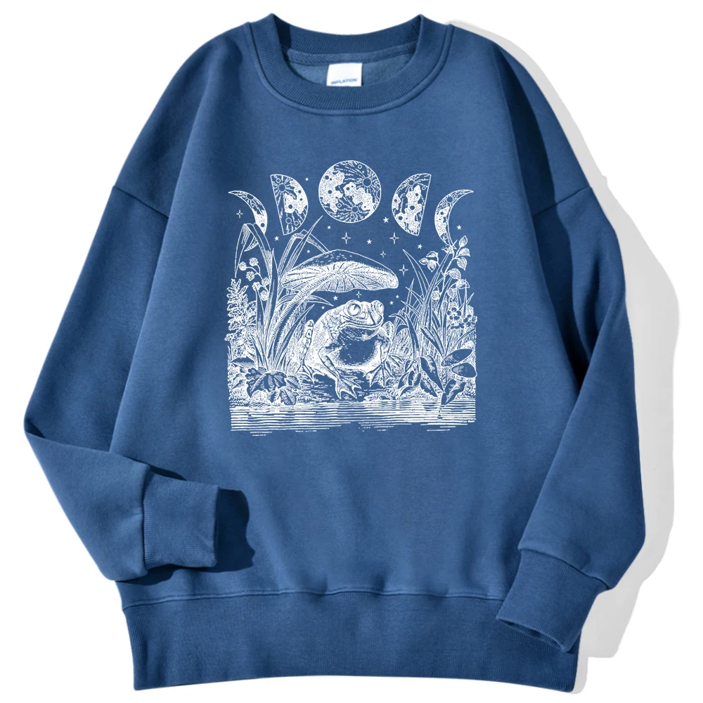 Cute Cottagecore Aesthetic Frog Fantasy Printing Men Sweatshirt Fashion Casual Hoody Loose Crewneck Pullover Autumn Fleece Tops