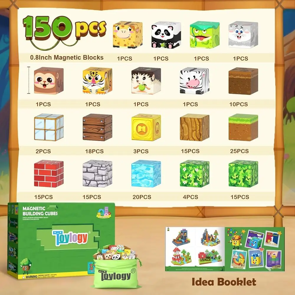 Magnetic Building Blocks - World Animals Edition for Kids, STEM Toys for Ages 3-8, Ideal Gift for Toddlers' Sensory & Constructi