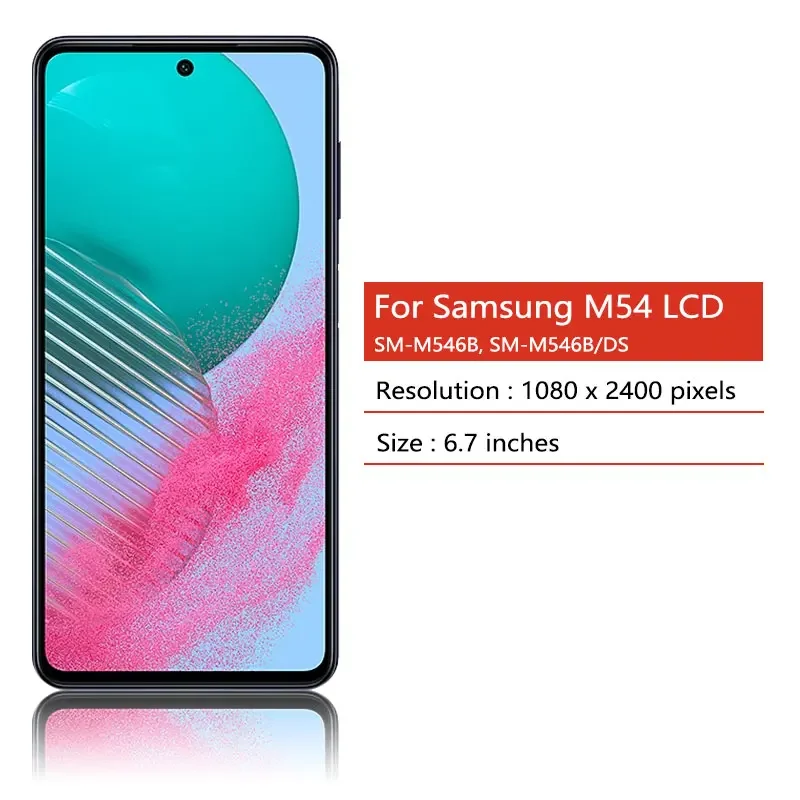 Layar LCD super AMOLED, pengganti LCD Samsung M54 dengan bingkai untuk Samsung M54 5G Display M546B M546B/DS 6.7