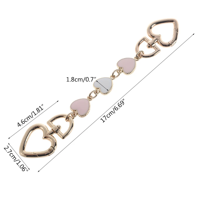 E74B Heart Shape Purse Strap Extenders Chain Charms for Handbag Crossbody Shoulder Bag