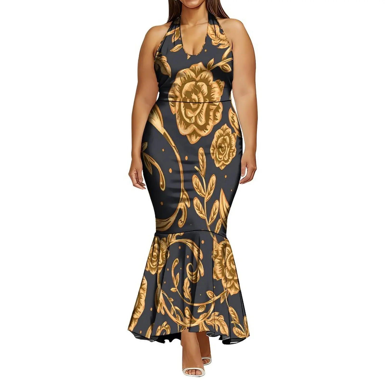 

Платье на заказ с бретелями Тонкое и длинное дизайнерское художественное платье «рыбий хвост» Полинезийское женское платье на заказ