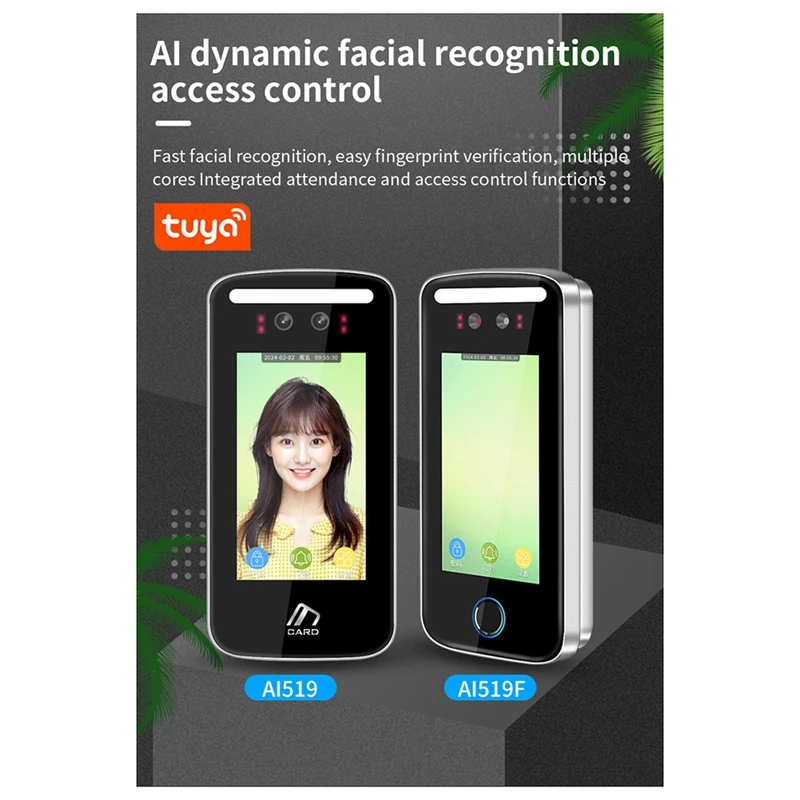 ELEC-Tuya Wifi AI قارئ التعرف على الوجه الديناميكي محطة الحضور 5000Face TCP IP 5 بوصة شاشة 125 كيلو هرتز IP54 مقاوم للماء