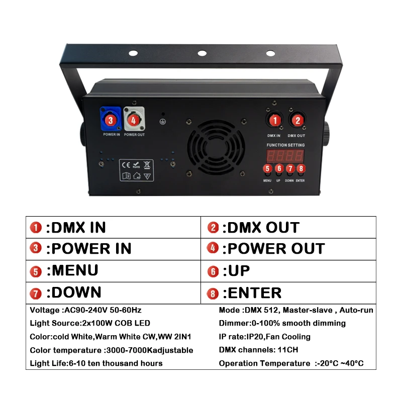 Imagem -06 - Luz Led de Alta Potência Olhos 200w Cob 50w Rgb 2em Dmx Efeito de Palco Blinder Legal Quente Branco dj Lâmpada de Iluminação Novo