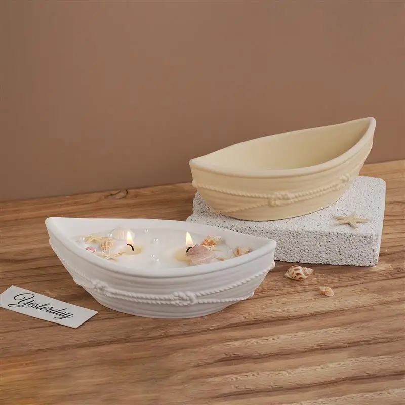 Silicone Candle Vessel Mold Oval Bowl Boat Jar with Hemp Rope Pattern for Epoxy Resin Storage Tray Container Plaster Mould view 3