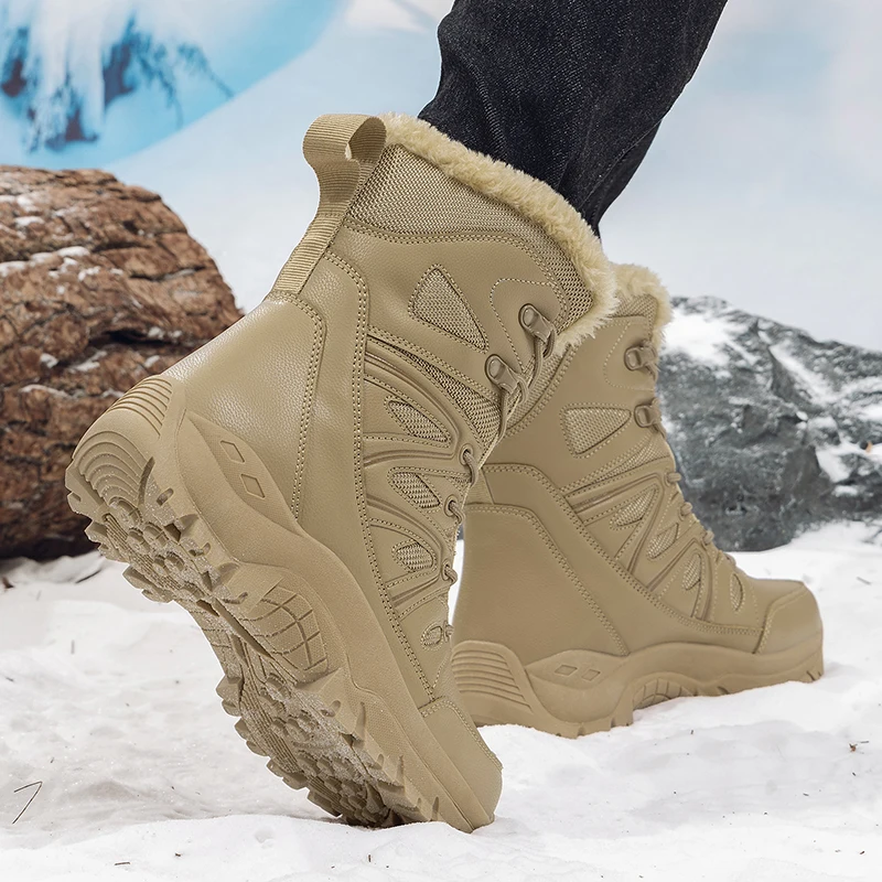 

Brand Men's Boots Warm Plush Men's Boots Winter High Top Couple Snow Boots Outdoor Anti-Slip Ankle Boots Work Casual Shoes