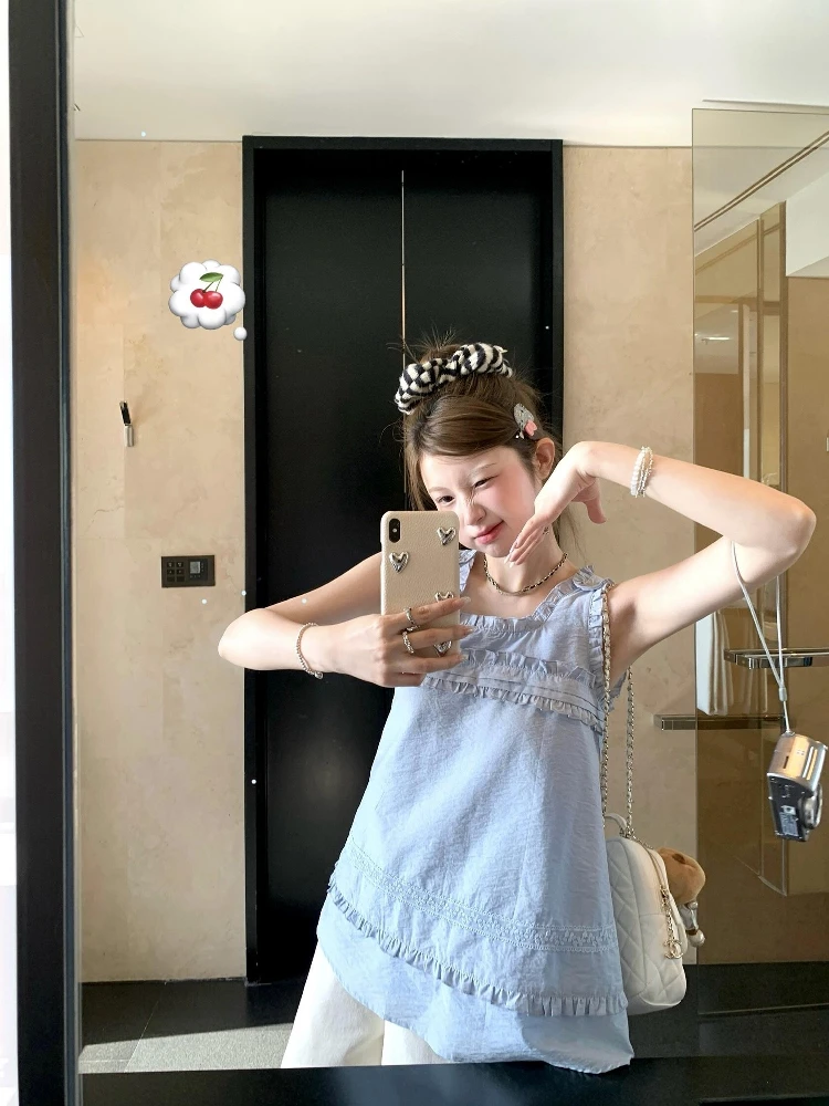 

r Sweet Ruffle Trim ter Ne Svel Женский топ Street Sle ort Длина Цвет Летний дизайн Faionable