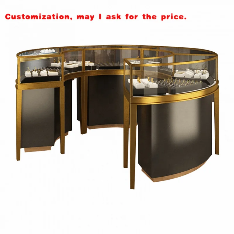 

custom.Combination Metal Frame Sector Fan-Shaped Guangzhou Jewelry Led Mirror Storage Display Cabinet With Light