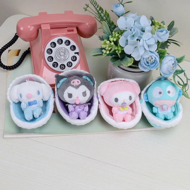 Sanrio Plush Dolls Cradle Pacifier Cinnamoroll Hello Kt My Melody 10Cm Kawaii Cute Anime Plushie Doll Bag Pendant Toys