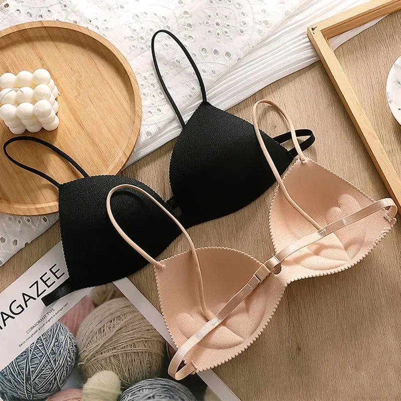 Soutien-gorge push-up sans couture pour femme, sous-vêtement ultra fin, sangle initiée, dos nu, une pièce