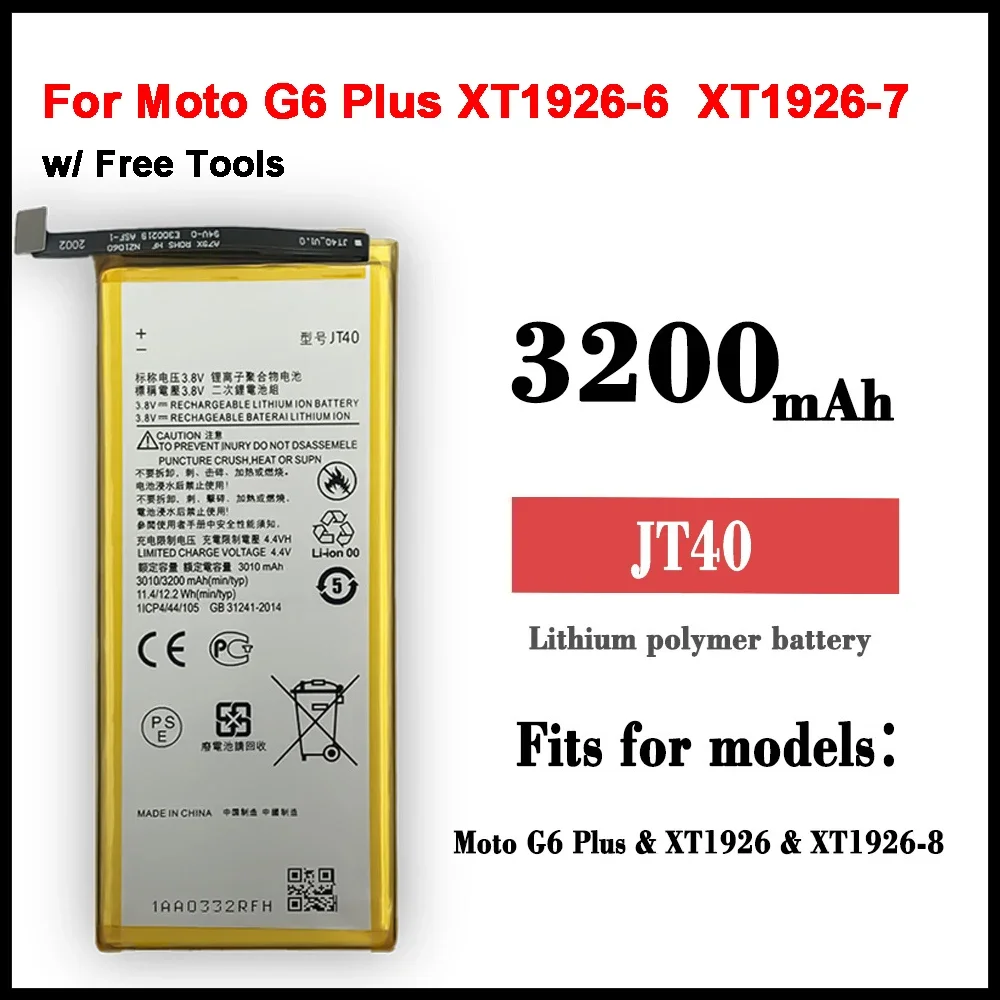 Replacement battery For Motorola Moto G6 Plus XT1926-6 XT1926-7 JT40 3200mAh New Original Phone Battery+Tracking number