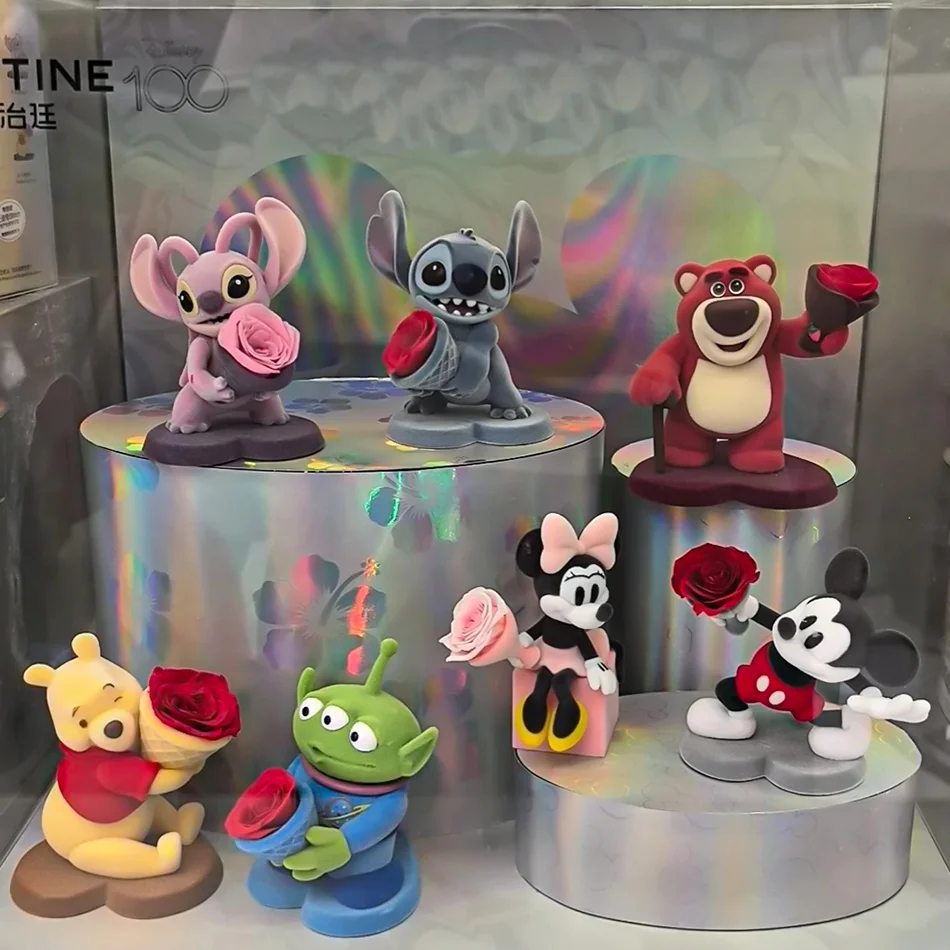 Seryjne figurki z trwałych kwiatów Stitch w stylu blind box, anime kawaii, modna ozdoba, kolekcja modeli, ręcznie robiona lalka, zabawka, tajemniczy prezent walentynkowy.