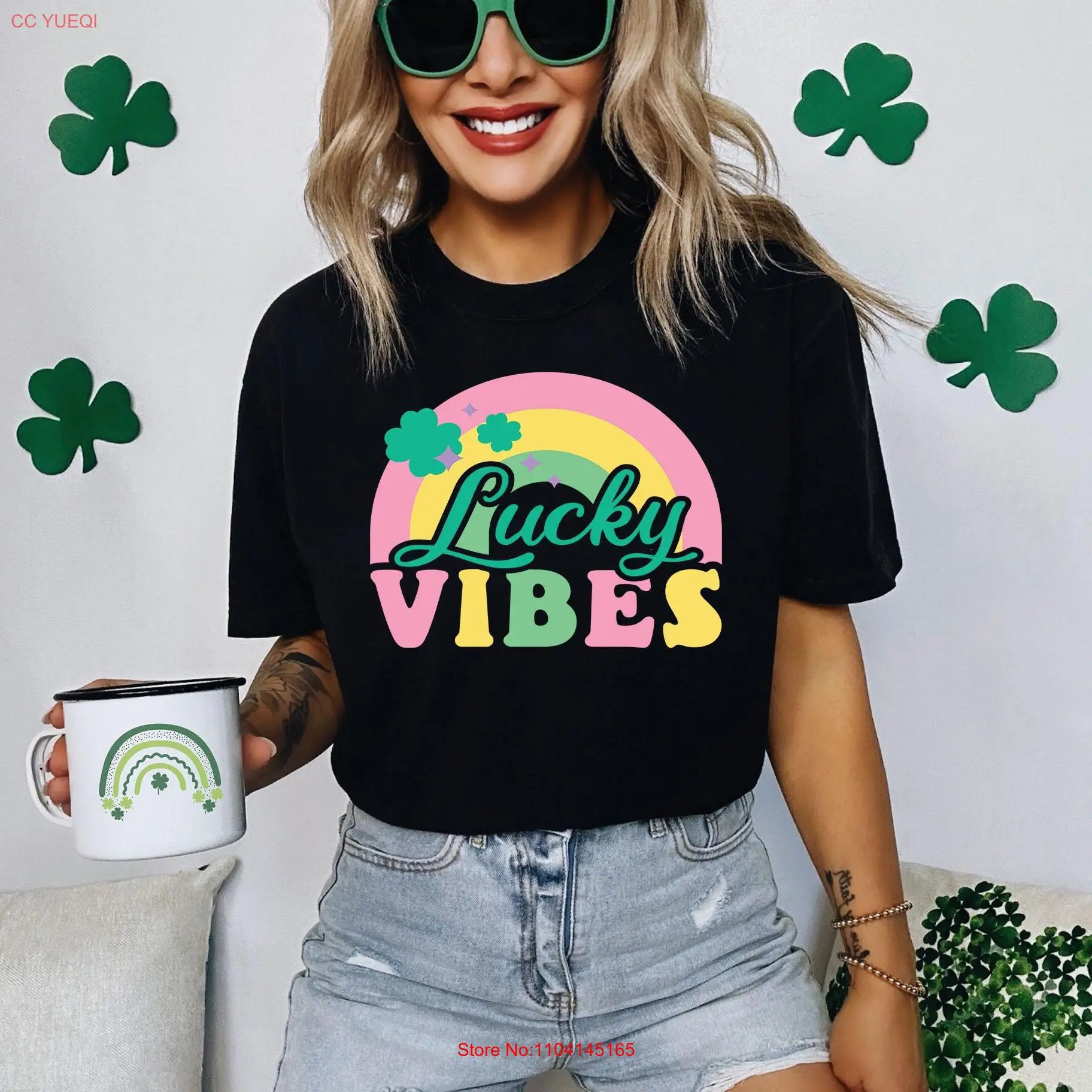 

Футболка Lucky Vibes Rainbow, День Святого Патрика, ретро, трилистник, буйвол, клетчатая, с длинными или короткими рукавами