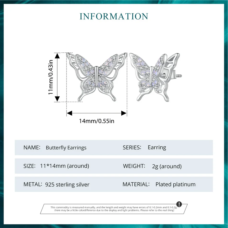 Bamoer orecchini a bottone a farfalla squisiti in argento Sterling 925 orecchini a forma di insetto per le donne Party Pave Setting CZ Fine Jewelry