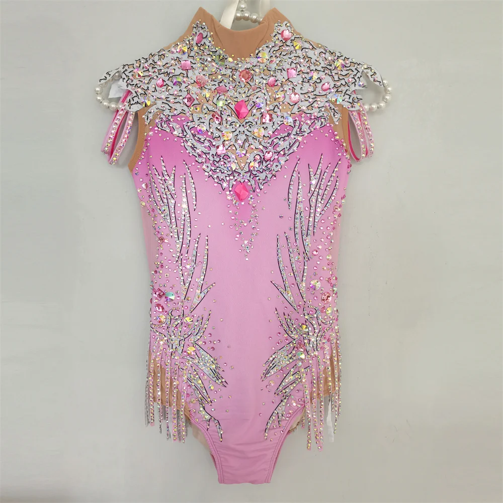 Liuhuo rhythmische Gymnastik Trikot anpassen erwachsene Frauen Mädchen Kostüm Leistung Wettbewerb Tanz kleid ärmellose rosa Teenager