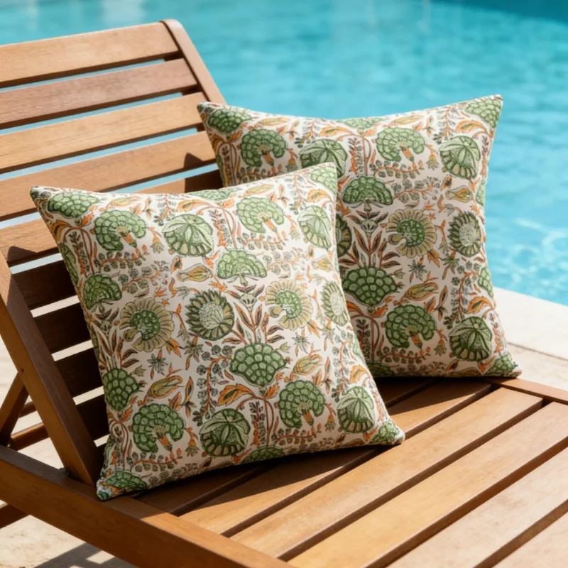 2-Piece Waterproof Cushion Case Outdoor Garden Cushion Case Waterproof Coating Pillow Case Vintage Floral Print  Pillow Covers