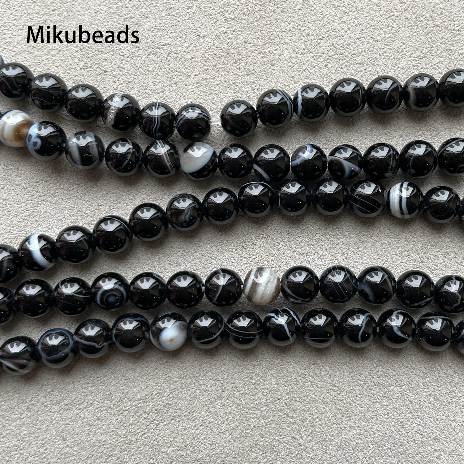 Natural Black Stripe Agate 6mm 8mm Smooth Round Loose Beads For Jewelry Making DIY Bracelets Necklace Strand