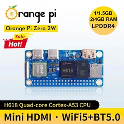 New Orange Pi Zero 2W 4GB 2GB 1.5GB 1GB RAM DDR4 Allwinner H618 WiFi5 BT5.0 Mini Single Board Computer Orange Pi Zero 2W