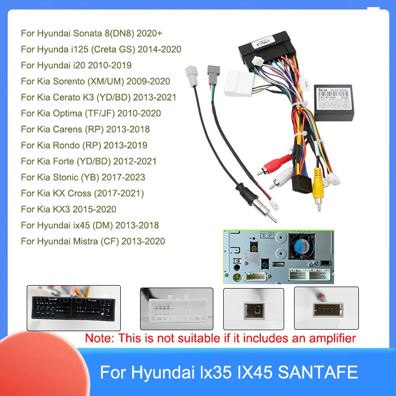 Car Radio Wiring Harness Canbus Adapter for Hyundai IX35 IX45 Santa Fe & KIA Cerato Sorento Soul Sportage Carens Optima