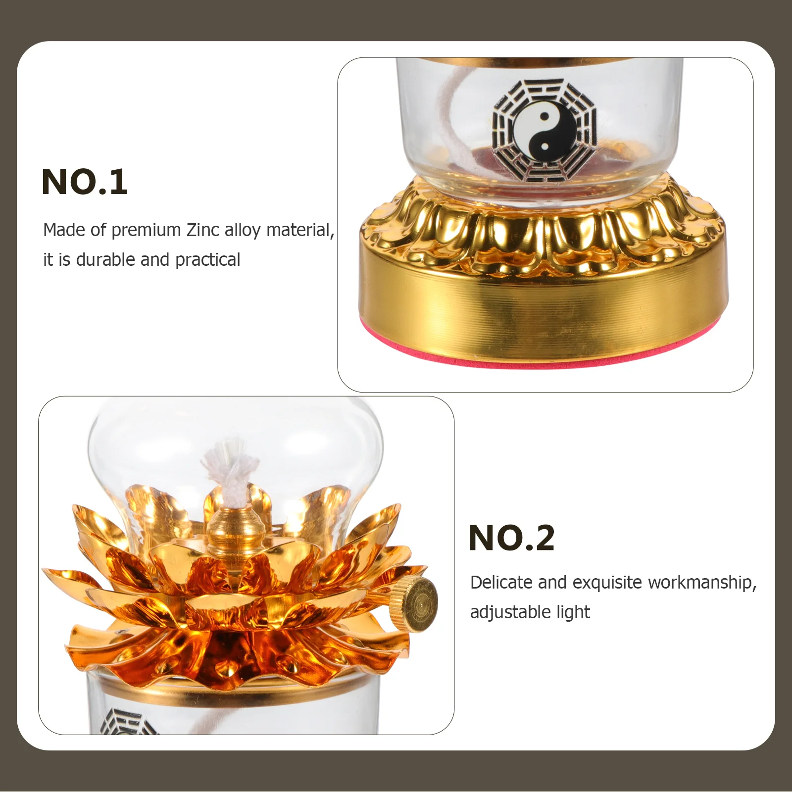 

Small Alloy Oil Lamp Vintage Style Buddha Offering Butter Lamp Temple Decor Windproof Adjustable Lighting