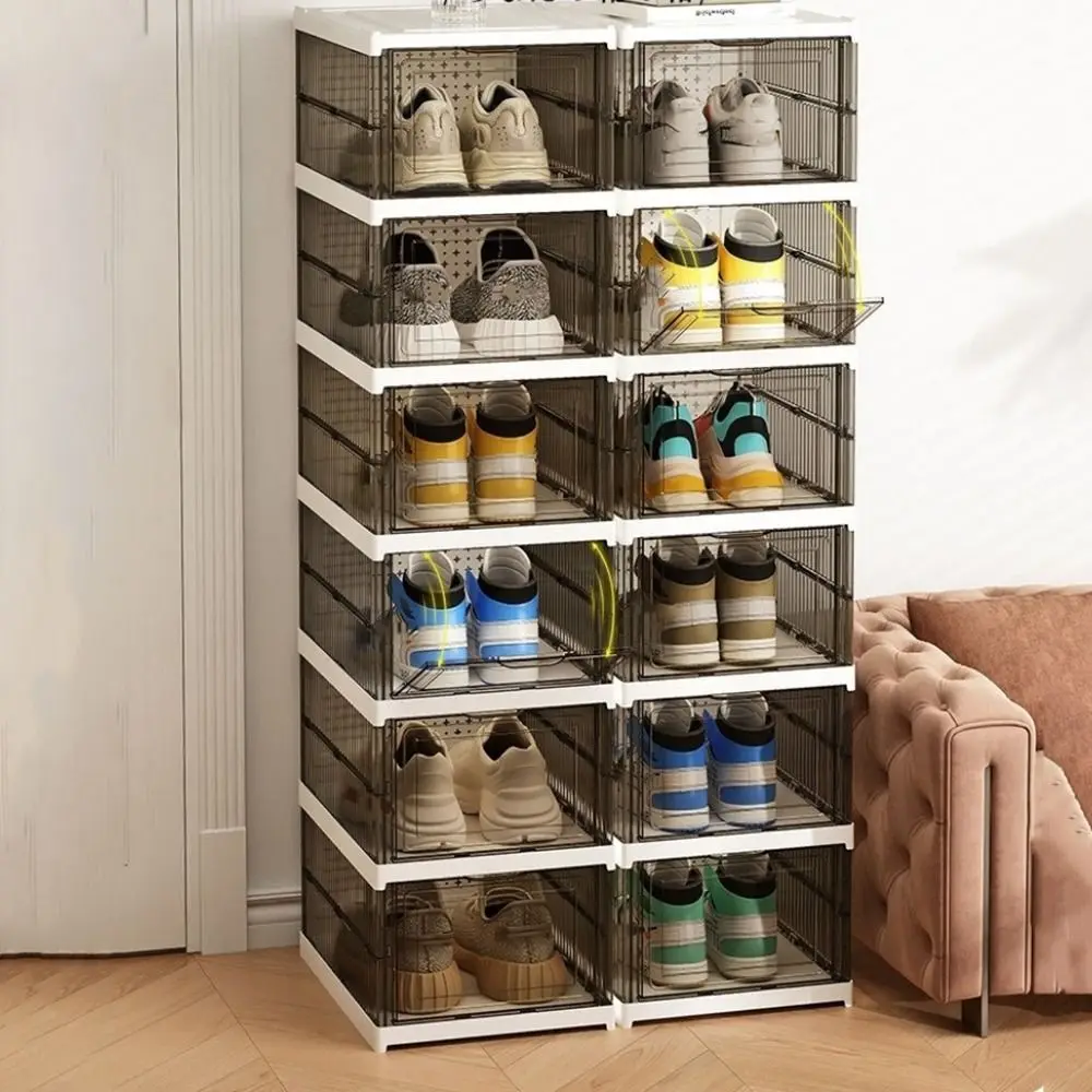 

Plastic Multi Layer Shoe Box Dustproof Stackable Collapsible Shoes Storage Box with Lid Transparent Shoe Rack Dormitory