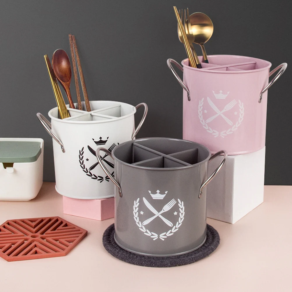 

Cutlery Storage Bucket Chopsticks Organizer Kitchen Holder Pink High Grade Galvanized Iron Compartment Design Easy