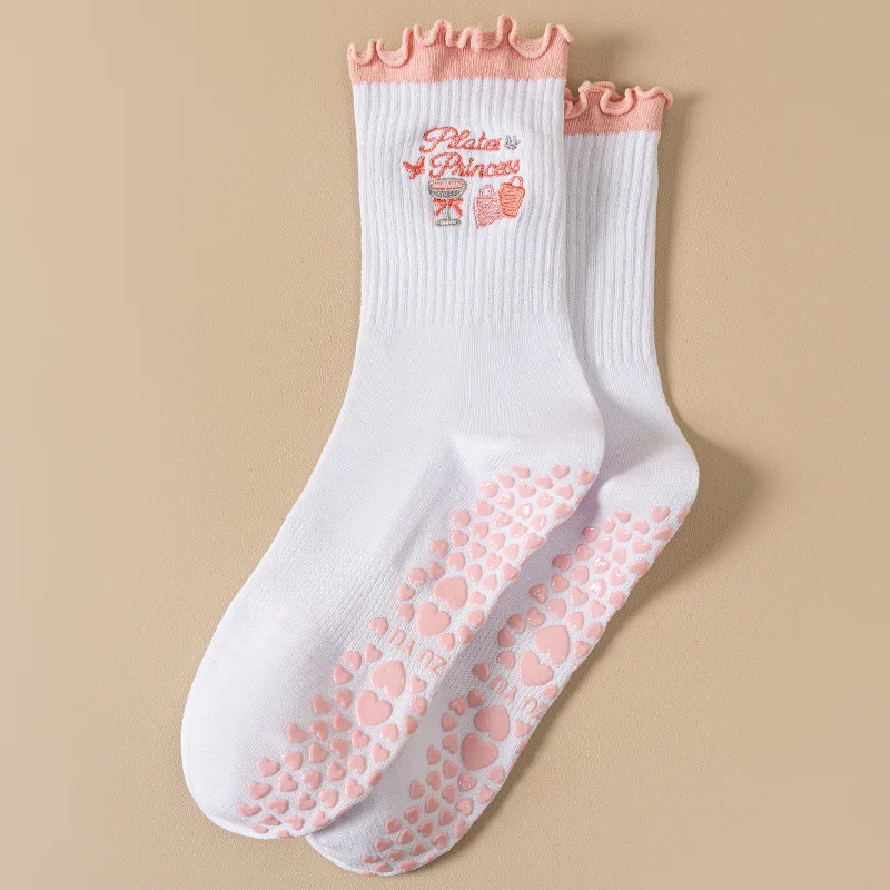 

Женские носки для йоги серии Pink с плиссировкой и вышивкой в виде банта, мягкие и удобные, отличный вариант для подарка.