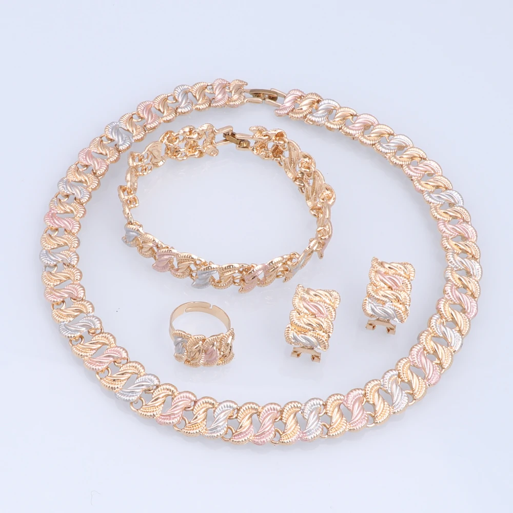 African Dubai Bridal Jewelry Sets For Women Wedding Gold Color Necklace Earrings Bracelet Set Fashion Costume Jewellery