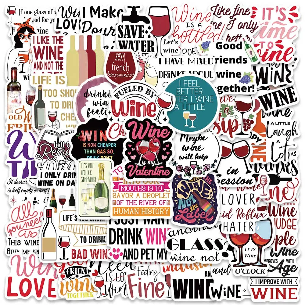 

50PCS Wine Quotes Graffiti Wealth Lucky Stickers Aesthetic Decal for Helmet Laptop Scrapbooking Luggage Bottle DIY Sticker