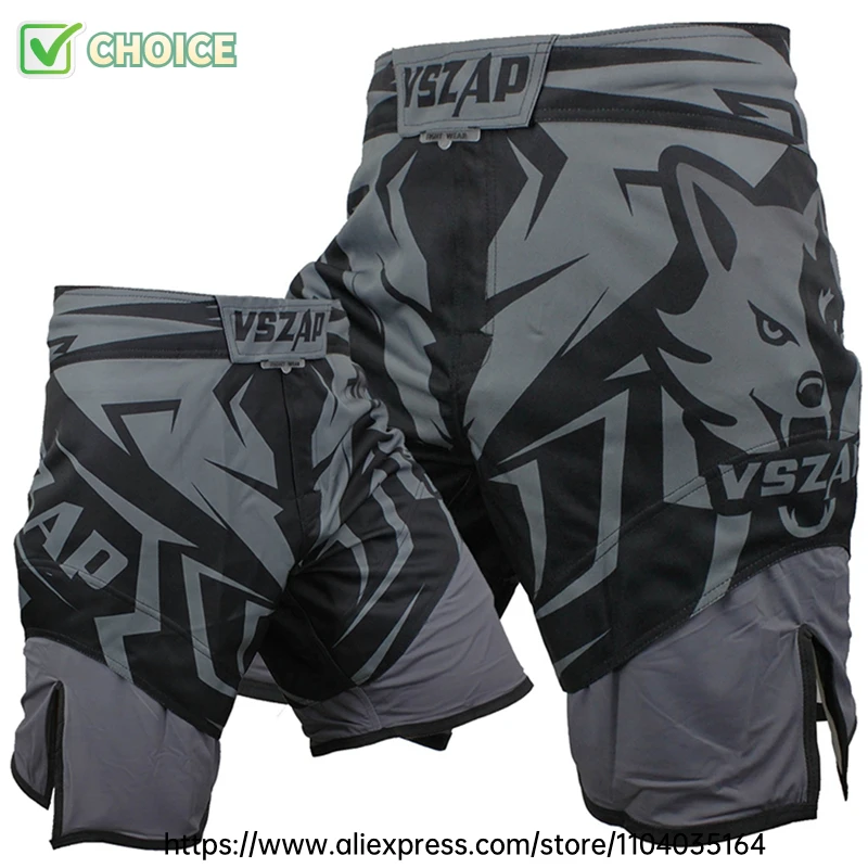 Vszap MMA Men's Shorts BJJ Grappling Fight Shorts Fitness Gym Jiu Jitsu Kickboxing No Gi Wrestling Boxing Sports Pants Gray Wolf