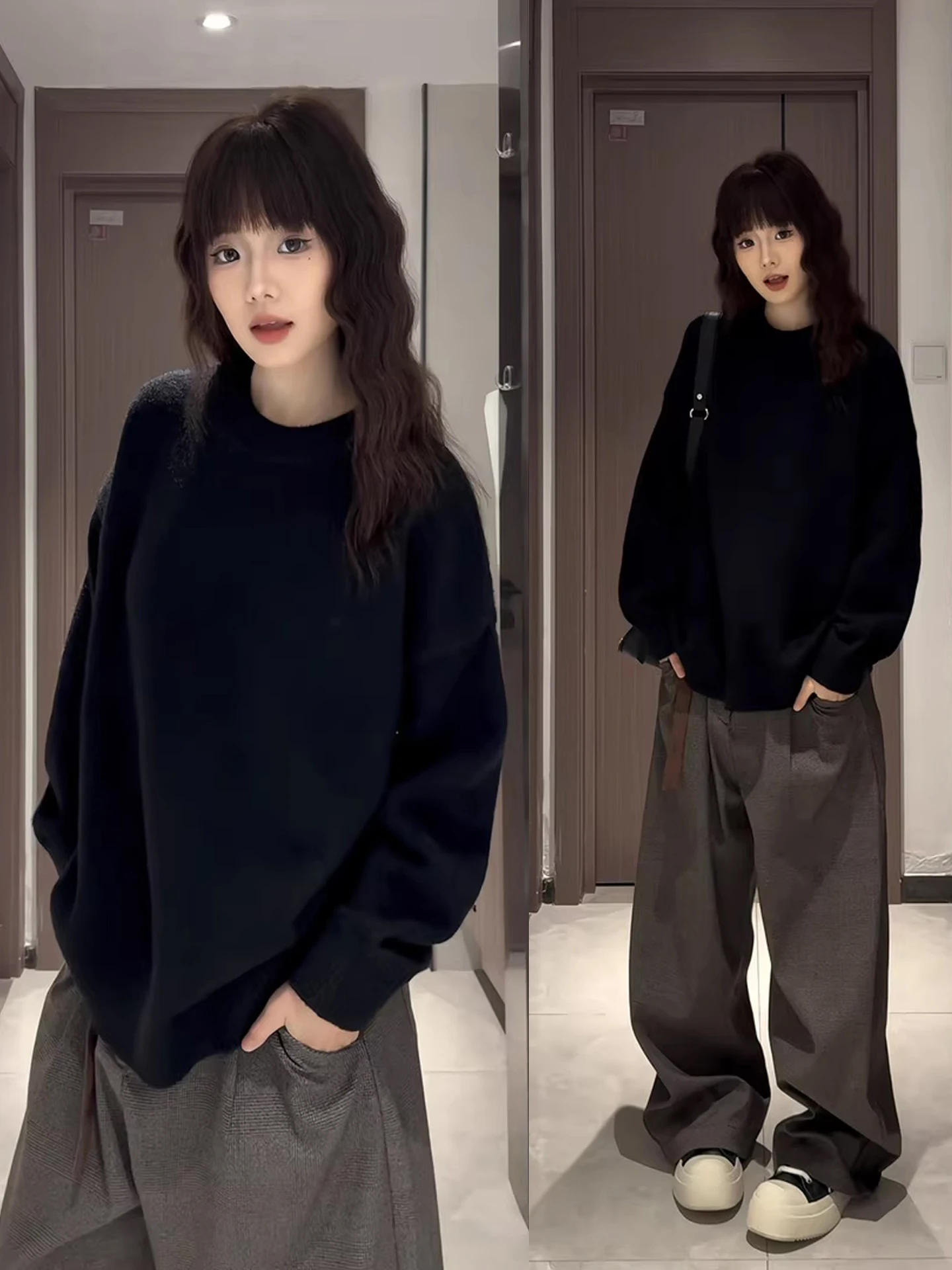 

Круглый вязаный свитер на подкладке Bla Fce, осень-зима, Aosphere Feeling Lazy Sle, базовый слой в стиле ретро, irt