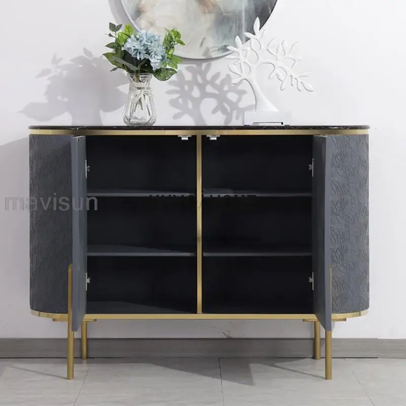 Luxury Furniture Space Saver Large Storage For Dining Room 6 Drawers Stainless Steel Feet Retro Modern Style Table Side Cabinet