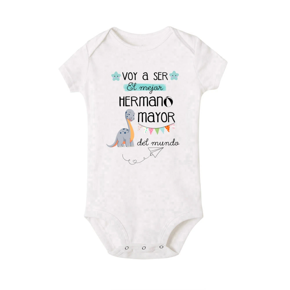 I Will Become The Best Brother in The World Spanish Print Baby Romper Pregnancy Announcement Infant Bodysuit Newborn Jumpsuits