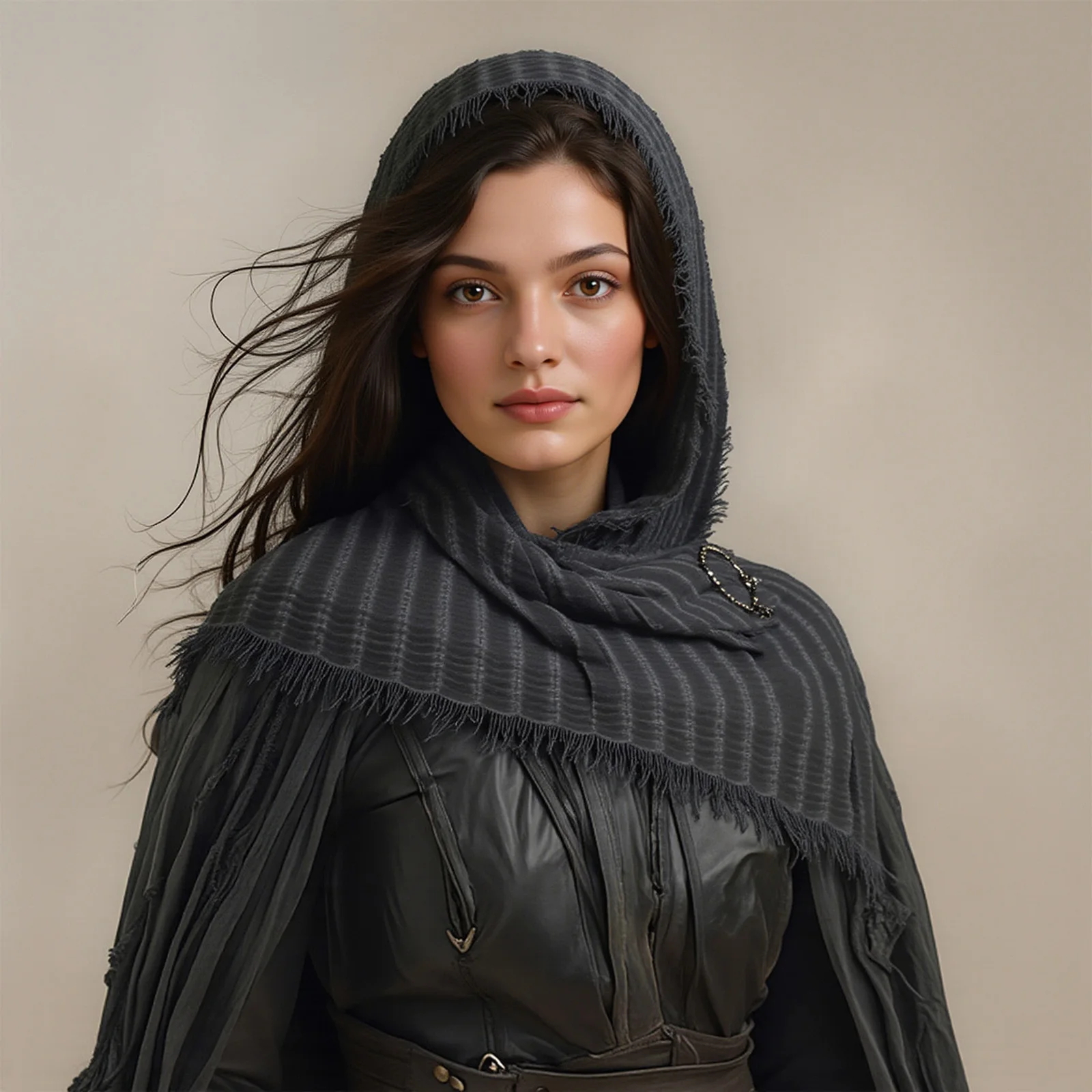 

Adults Medieval Cotton-linen Cosplay Shawl Scarf Cape Headscarf with Brooch And 1pc Brooch And 2pcs Pins for Halloween Party