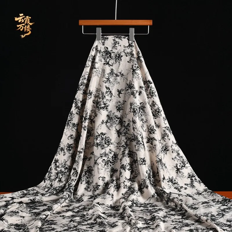 The Chinese-style embroidered ink-flower pattern fabric can be cut into curtains dresses and skirts is a for fashion designers