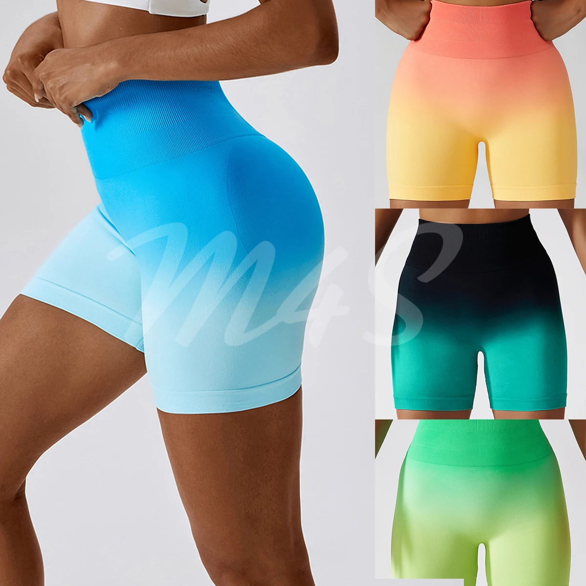 

2024 Gradient Seamless Yoga Shorts Breathable Tight Sports Workout Shorts for Women High Waist Fitness Pants Gym Hot Leggings