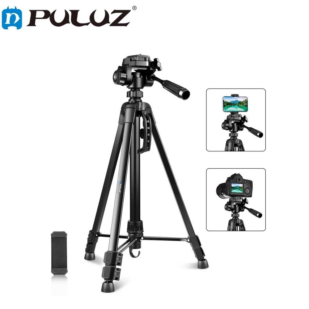 PULUZ 55-139 cm Aluminum Alloy Selfie Live Tripod Mount with Three-dimensional Head & Phone Clamp