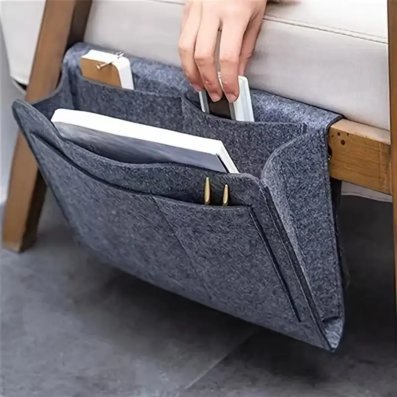 Felt Bedside Storage Organizer Phone Book Magazine Holder Pockets Hanging Storage Bag Baby Tissue Box For Bed Side Pouch