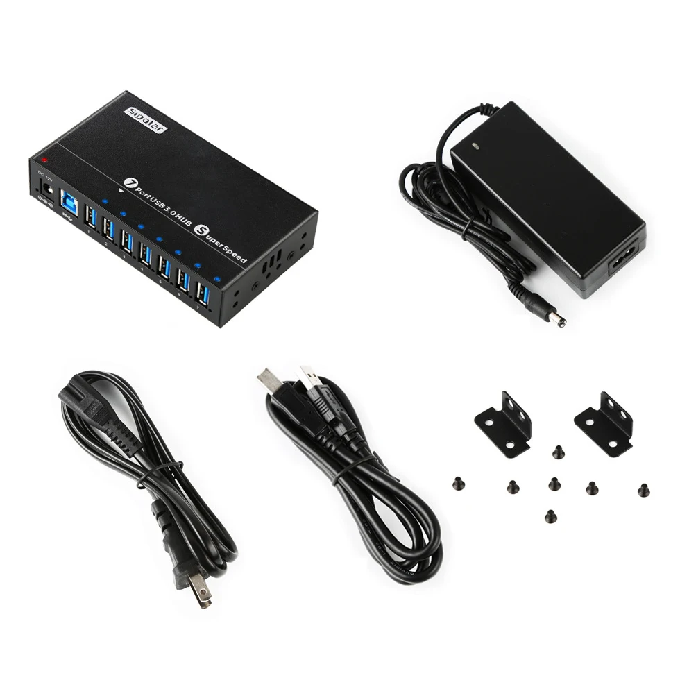 New  1.0Metre 7-Port USB 3.0 Hub Power Supply Simultaneously Use Hard Drive USB3.0 Splitter for Laptop,US Plug