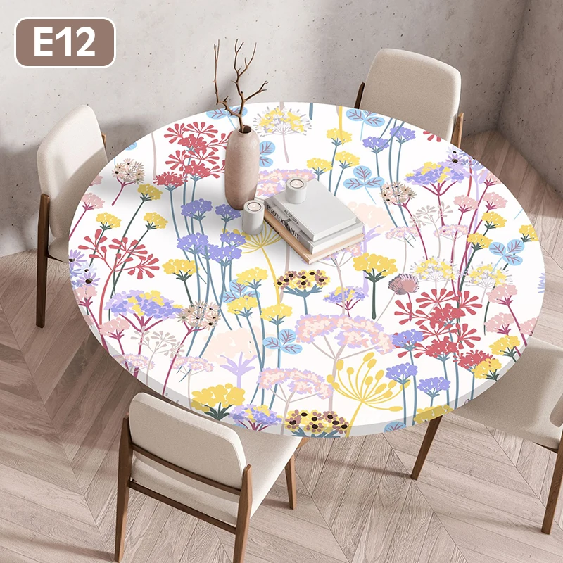 

Скатерть с цветочным принтом, круглая, с эластичным краем, водонепроницаемая, для обеденного стола, для пикника на открытом воздухе, для кофейного или чайного столика