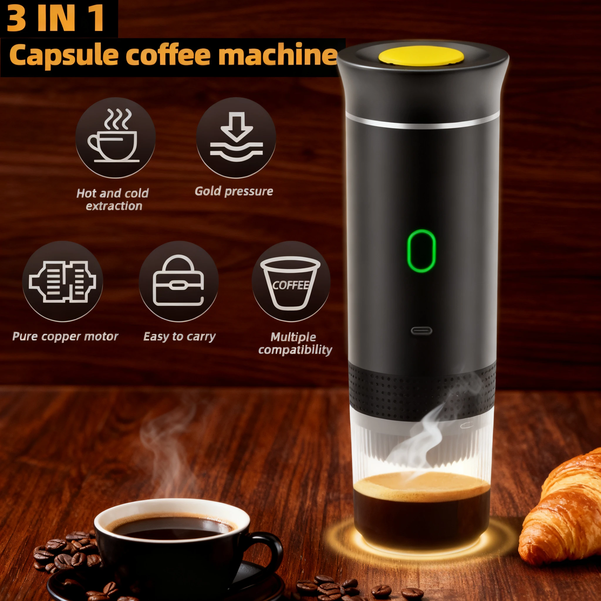 

Беспроводная портативная полностью автоматическая кофеварка 3 в 1, электрическая кофемашина для автомобиля и дома, путешествия, кемпинга, эспрессо-машина