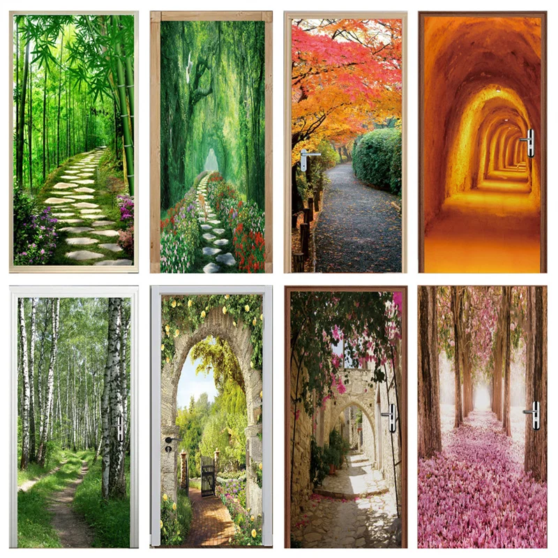 

Garden Scenery Door Sticker 3D Wallpaper Self-Adhesive Mural Living Room Bedroom Entrance Home Decor Mural Wallpaper