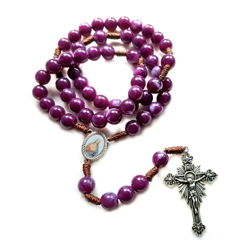 Vintage Rosary Catholic Prayer Beads Necklace Christ Jesus for Cross Pendant Necklace Beaded Religious Jewelry