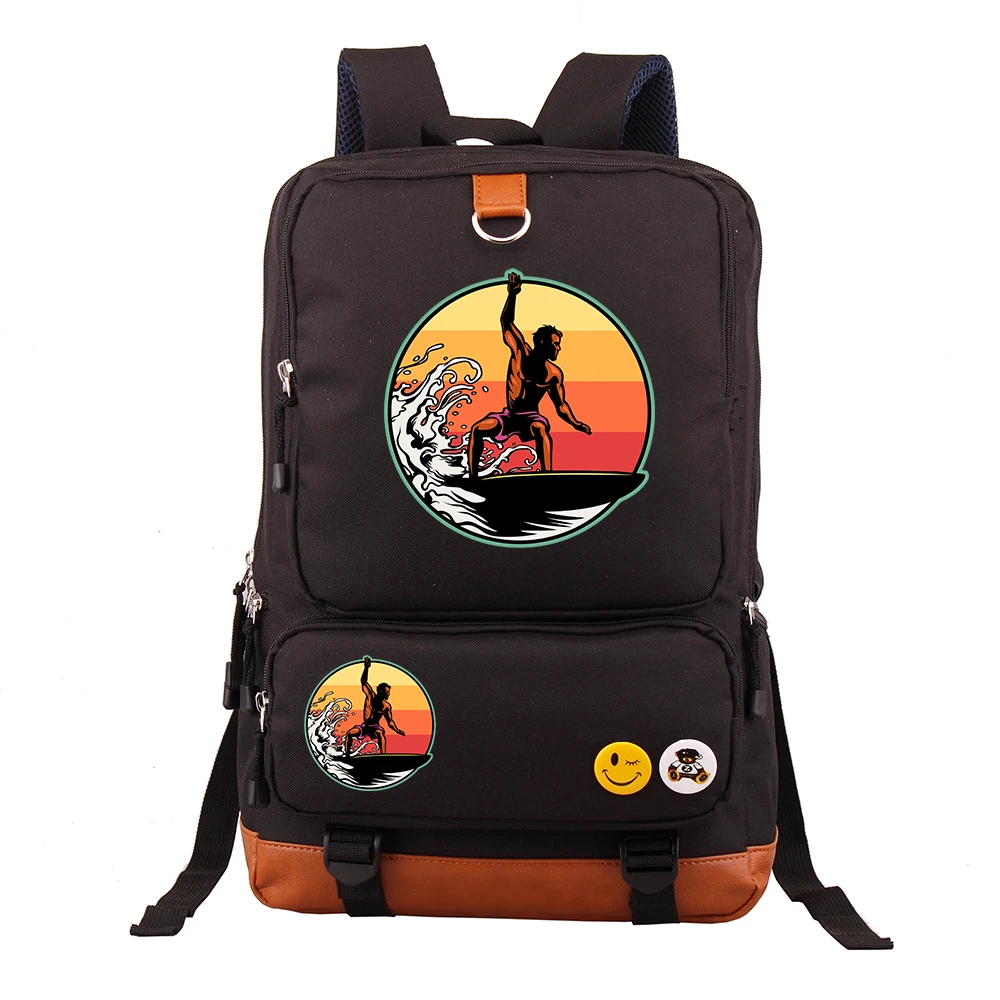 

2026 Popular Cartoon Anime Beach Surfing Laptop Backpack, Casual Business Travel Backpack, Large Capacity Junior High School Stu
