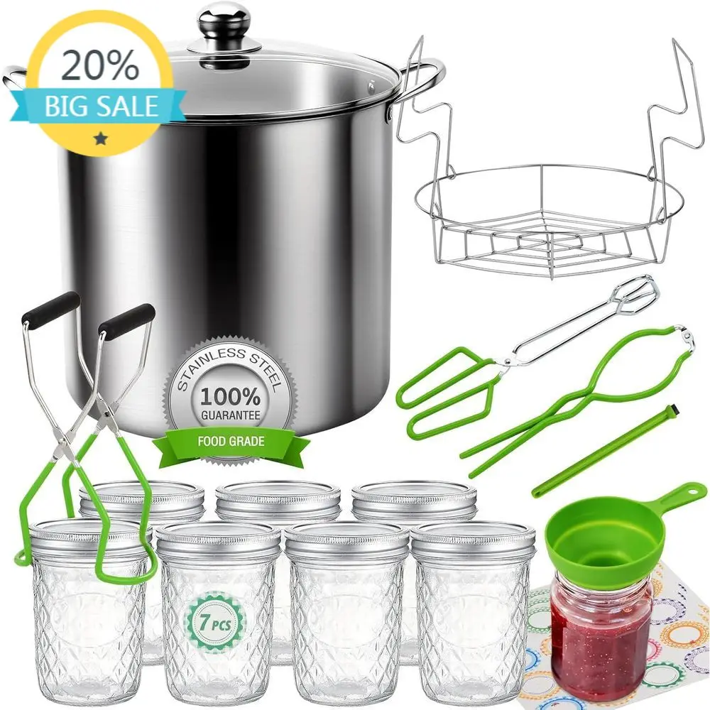 

20-Quart Stainless Steel Water Bath Canner Kit with Rack, Mason Jars, and Canning Accessories for Beginners