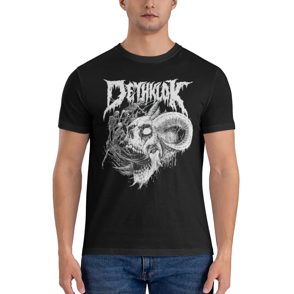 Skull Head T-Shirts Men Dethklok Virtual Band Funny Cotton Tees Round Neck Short Sleeve T Shirt Gift Idea Tops