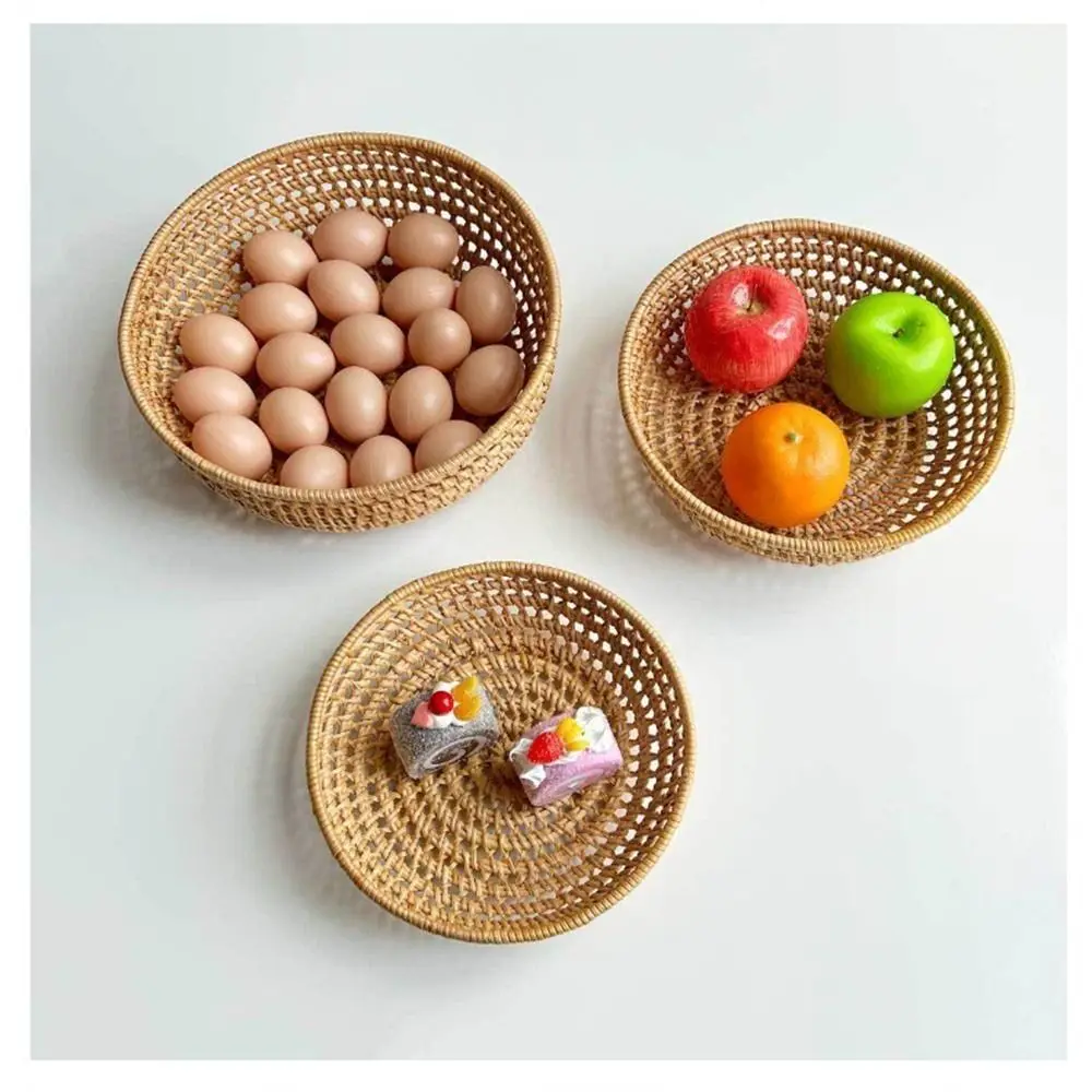 Household Snacks Storage Box Hand Woven Rattan Weaving Rattan Woven Storage Tray Portable Natural Shell Rattan Shell Tray