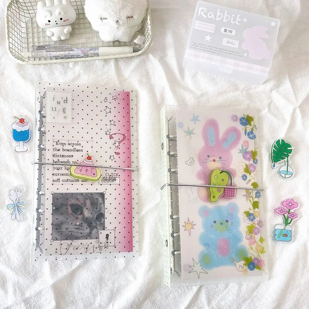 INS A6 Loose Leaf Notebook Transparent Wave Point Design Scrapbook Strap Design Multi-functional Notepad School Office