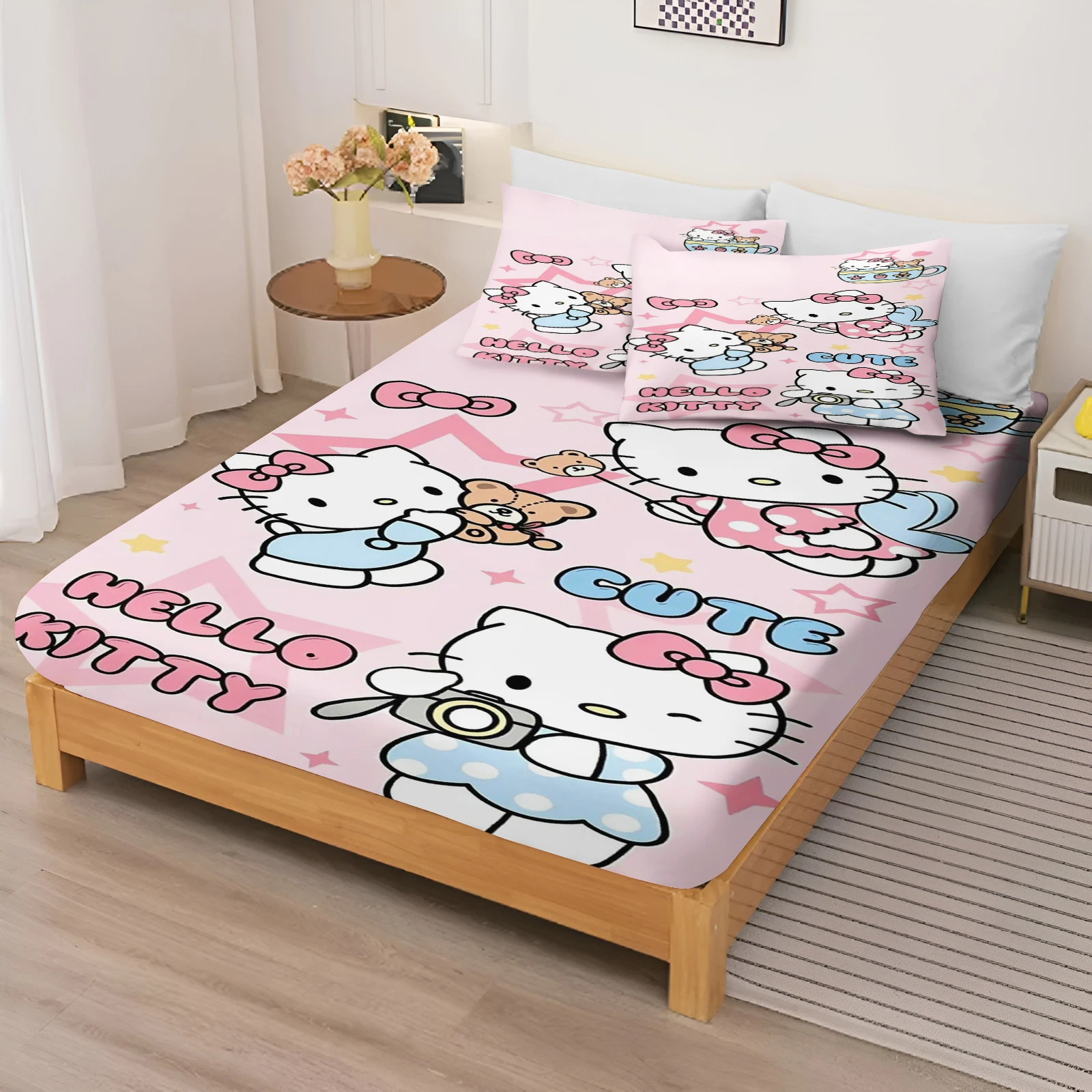 

Hello Kitty Cartoon Fitted Sheets Bedding Set Quilt Cover Set Children Printed 100% Polyester Children's Back to School Gifts