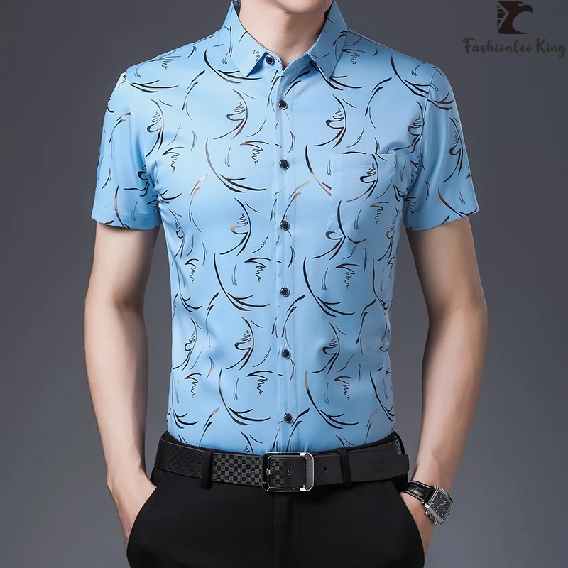 Men's Smart Casual Short Sleeves Shirt Male Eye-catching Print Design Tops